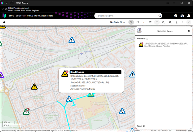 Figure 9.1 – Screenshot of the Scottish Road Works Register.