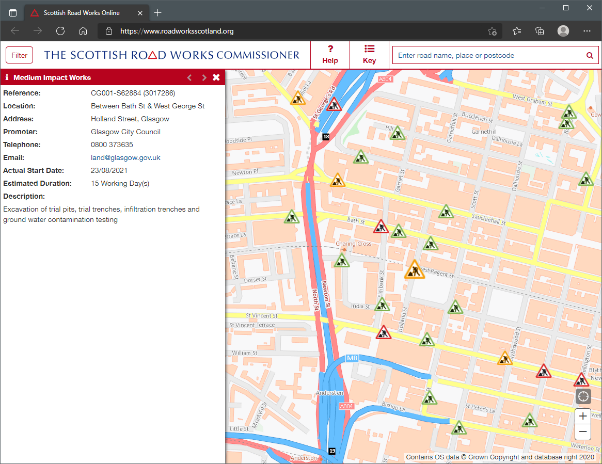 Figure 9.3 – Screenshot from Scottish Road Works Online